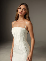 White Mermaid Strapless Floral Jacquard Wedding Dress