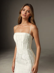 White Mermaid Strapless Floral Jacquard Wedding Dress