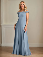 A Line Off the Shoulder Floor Length Chiffon Mother Of the Bride Dress With Pleated