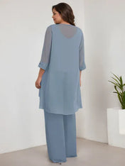Chiffon Scoop Long Sleeves Mother Of The Bride Pantsuits With Jacket