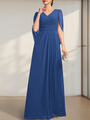 A-line V-Neck Floor-Length Chiffon Mother of the Bride Dress With Pleated