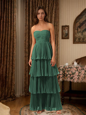 Burgundy A-Line Sweetheart Floor Length Tiered Chiffon Bridesmaid Dress