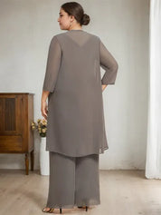Separates Jumpsuit/Pantsuit Scoop Floor-Length Chiffon Lace Mother of the Bride Dress With Beading Sequins