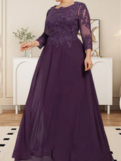A-line Scoop Floor-Length Lace Chiffon Mother of the Bride Dress With Sequins