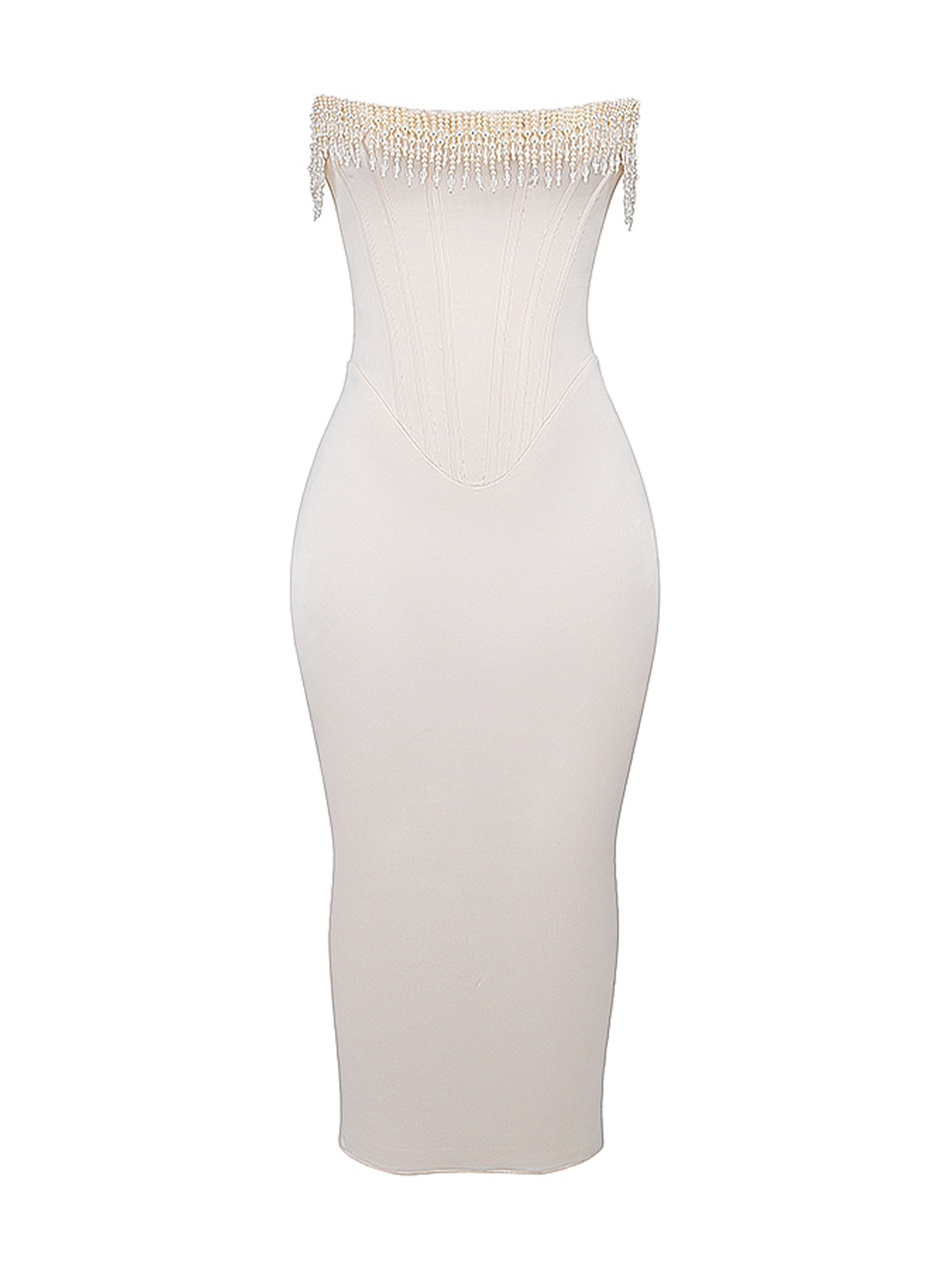 Vintage Cream Embellished Strapless Dress