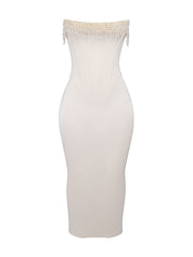 Vintage Cream Embellished Strapless Dress