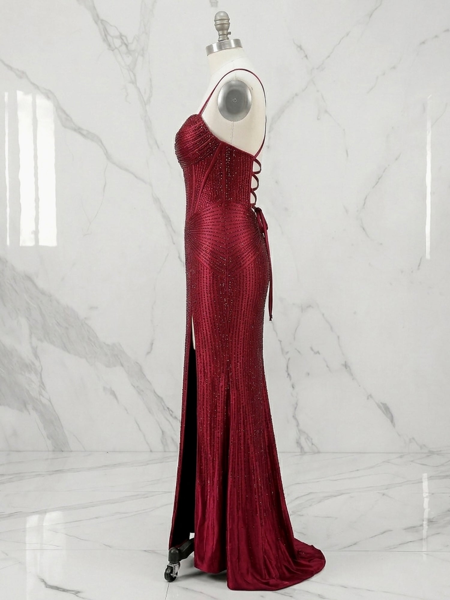 Sweetheart Beaded Corset Long Prom Dresses with Slit