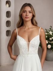White A-Line Off The Shoulder Sleeveless Sequins Chiffon Wedding Dress