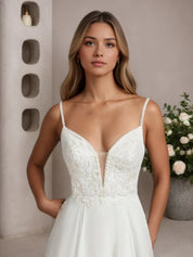 White A-Line Off The Shoulder Sleeveless Sequins Chiffon Wedding Dress