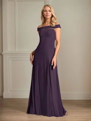 A Line Off the Shoulder Sleeveless Chiffon Mother of the Bride Dress With Pleated