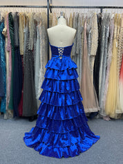 A Line Strapless Sweetheart Long Prom Dress with Keyhole