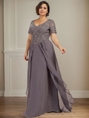 A-line V-Neck Floor-Length Chiffon Lace Mother of the Bride Dress