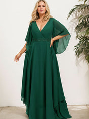 A-line V-Neck Floor-Length Chiffon Mother of the Bride Dress With Sequins Appliques Lace Beading