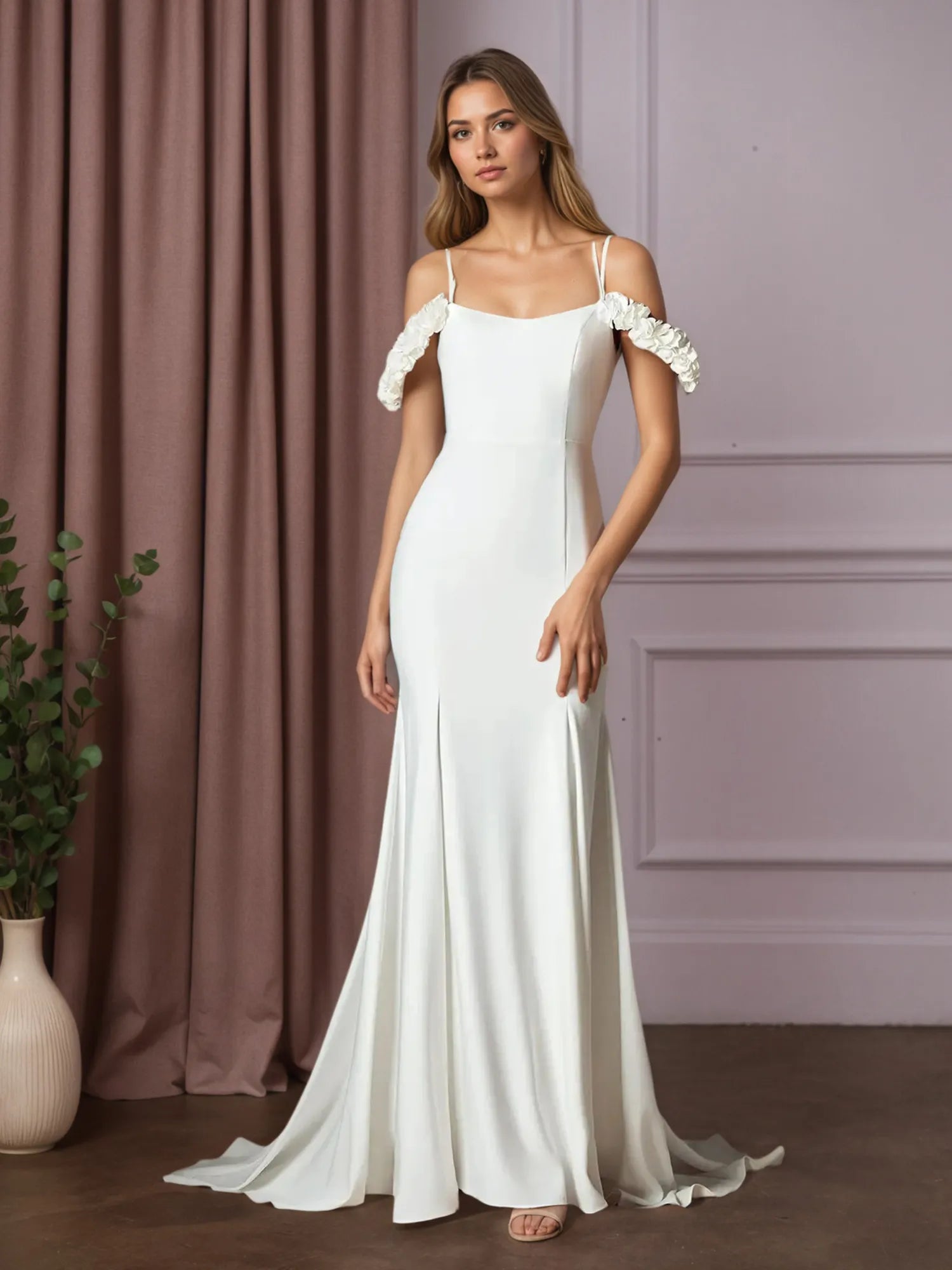 White Mermaid Convertible Crepe Back Satin Dress