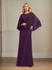 A-line Scoop Floor-Length Chiffon Mother of the Bride Dress With Pleated Sequins Beading