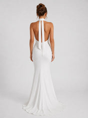 Elegant Halter Cowl Neck Mermaid Wedding Dress with Open Back and Neck-Tie Detail