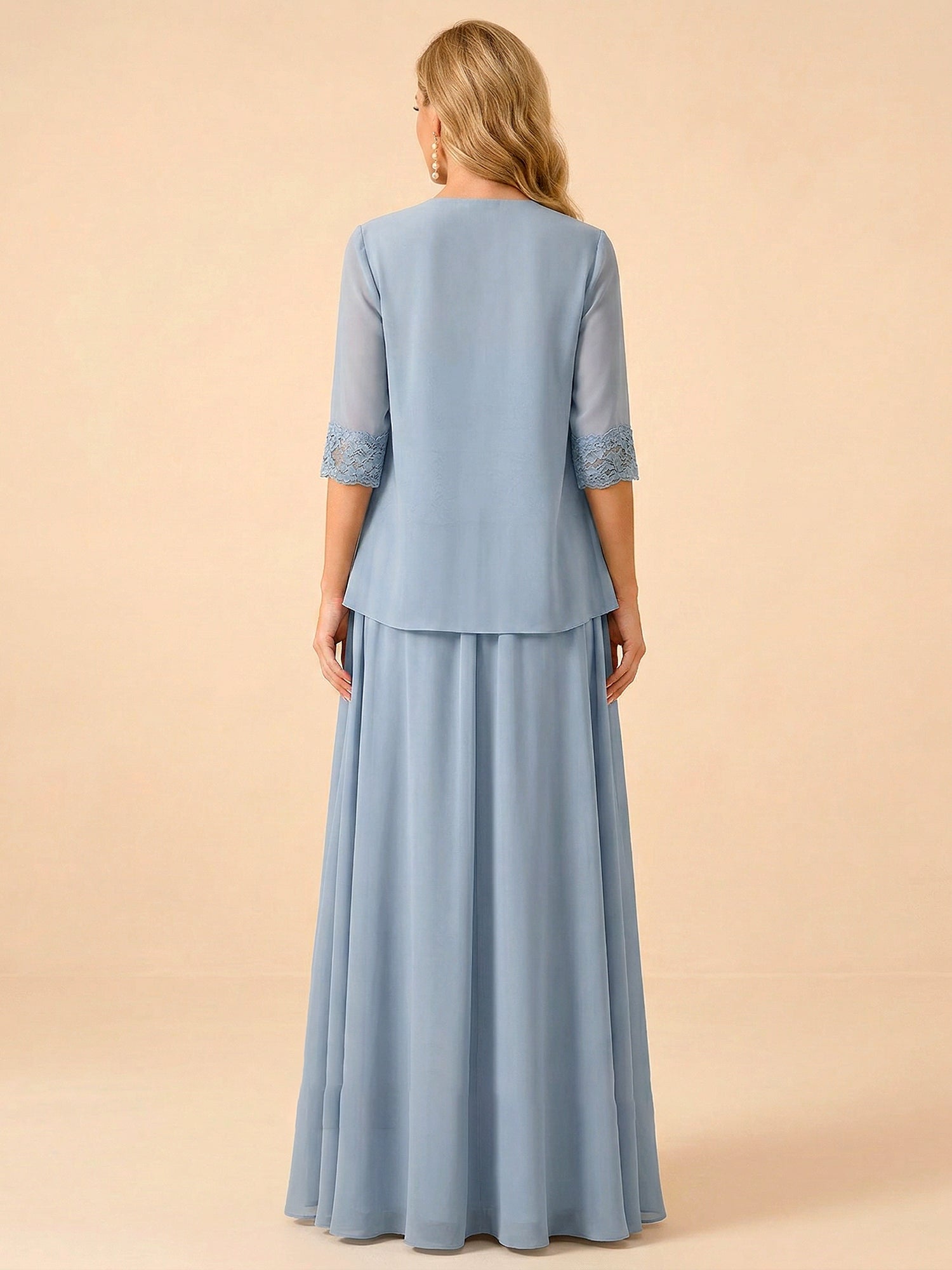 Lace Peplum Chiffon A-Line Mother of the Bride Dress with Matching Jacket