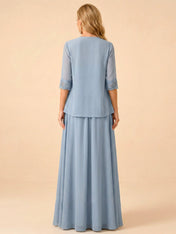 Lace Peplum Chiffon A-Line Mother of the Bride Dress with Matching Jacket