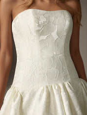 White Ball-Gown Strapless Floral Jacquard Wedding Dress