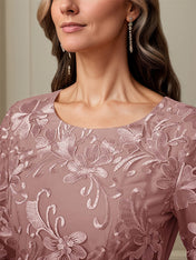 Crew Neck  A Line Ruffle Ruched Lace Maxi Dress Mother Of The Bride Dress