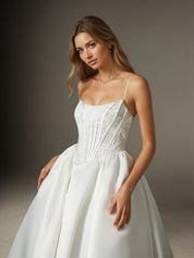 White A-line Strapless Lace Sweep Train Wedding Dress