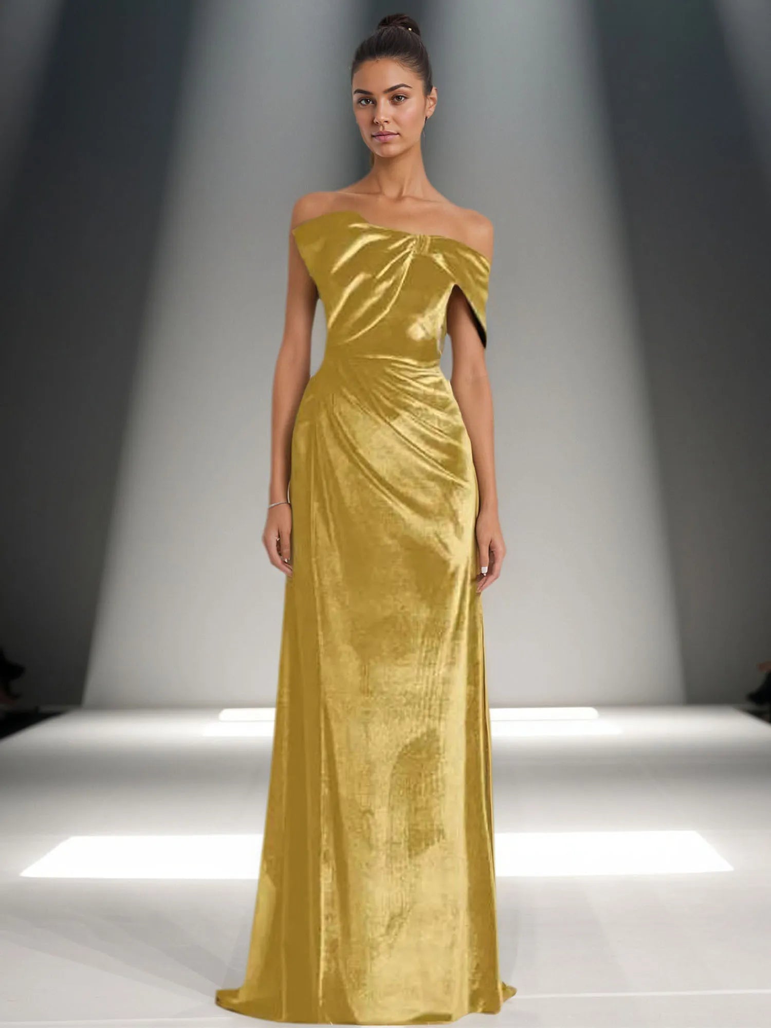 Off-Shoulder Bowknot Detail Velvet Maxi Gown Formal Evening Dress