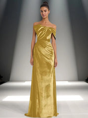 Off-Shoulder Bowknot Detail Velvet Maxi Gown Formal Evening Dress