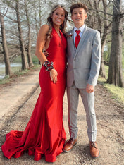 Light Blue Mermaid Halter Backless Long Prom Dress