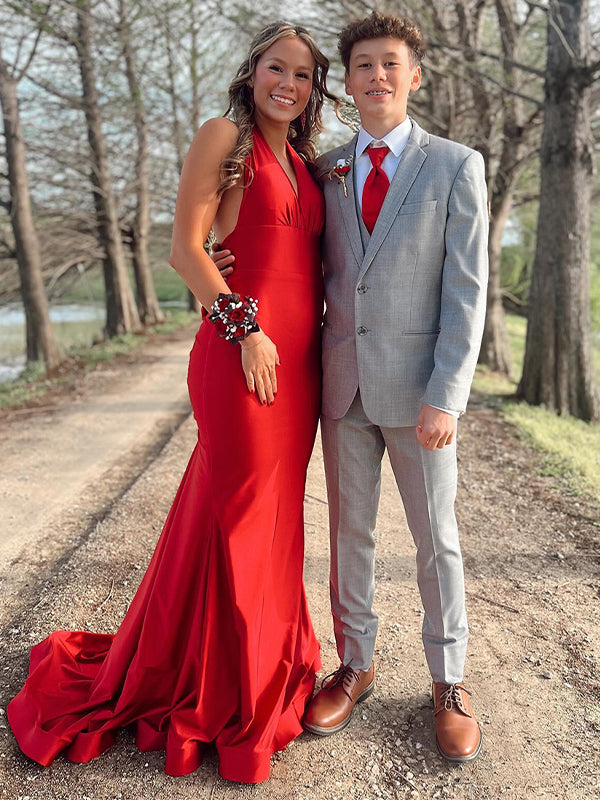 Light Blue Mermaid Halter Backless Long Prom Dress