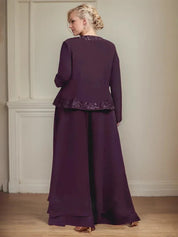 Robe de mère de la mariée en mousseline de soie, longueur cheville, avec sequins, combinaison/tailleur carré 