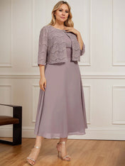 A-line Scoop Tea-Length Chiffon Mother of the Bride Dress With Pleated