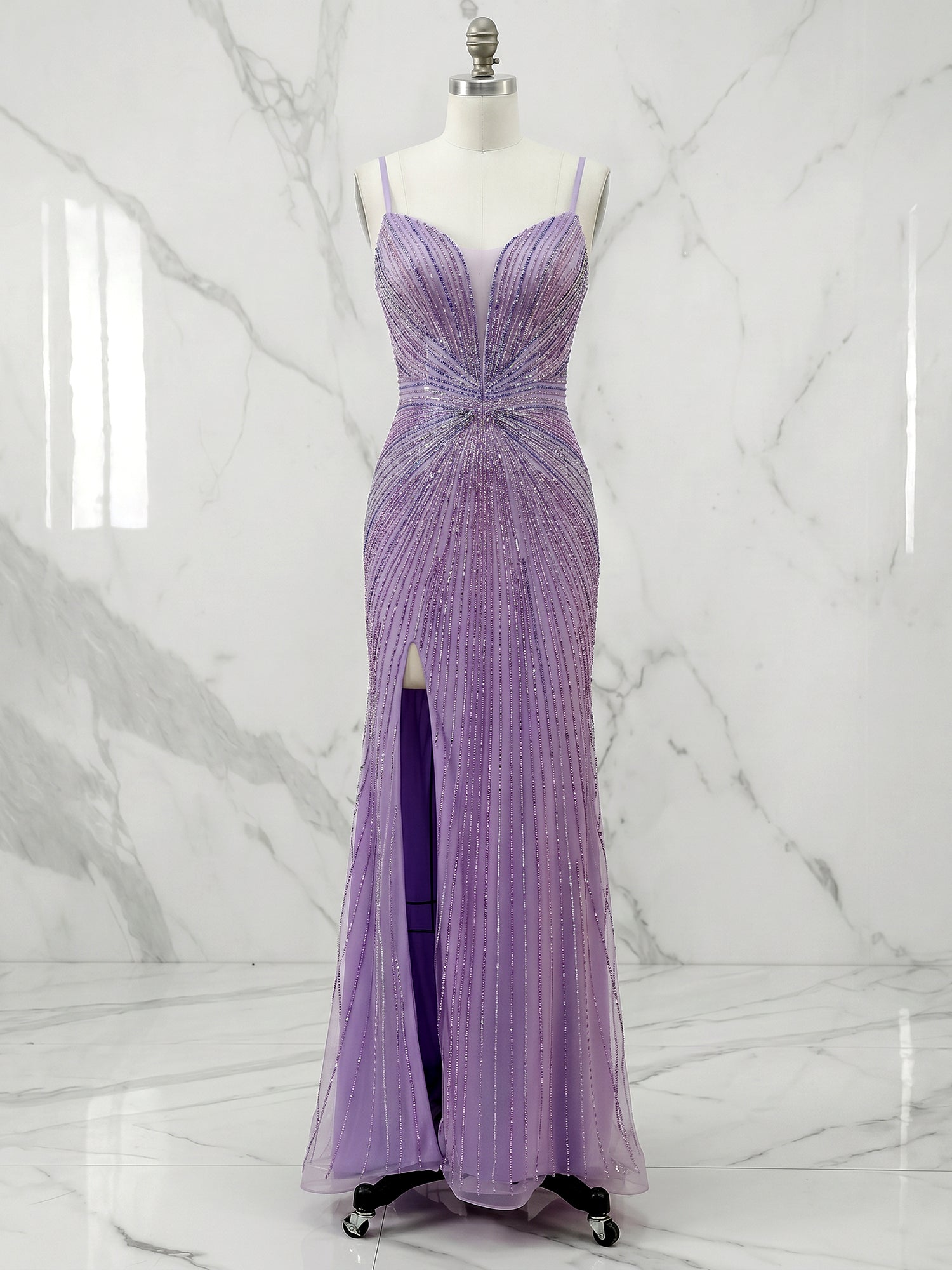 Lilac Starburst Sequin Long Prom Dress with Slit