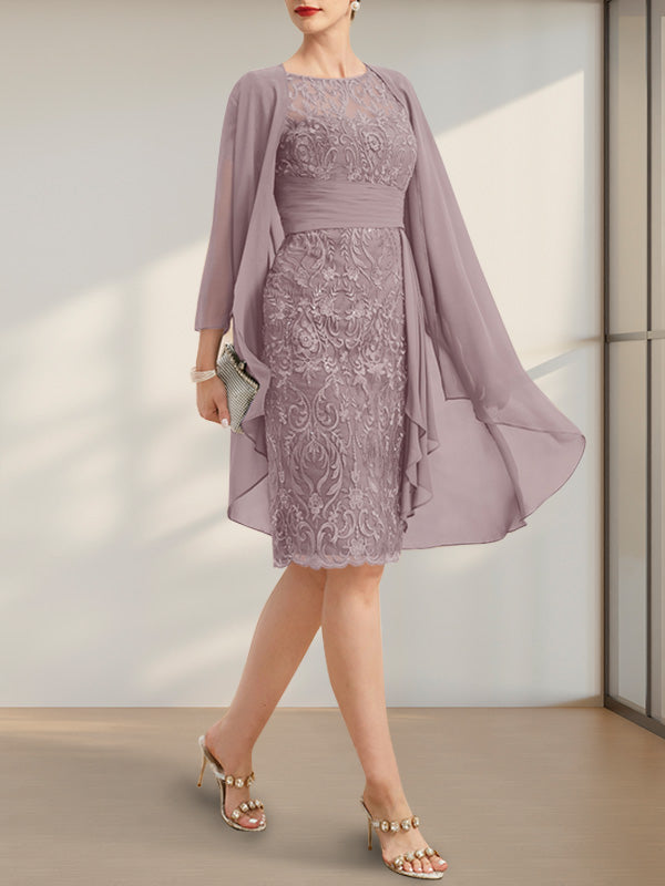 Illusion Neckline Chiffon Knee-Length Lace Dress Moss main image 1