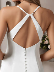 White Mermaid V-Neck Stretch Satin Wedding Dress