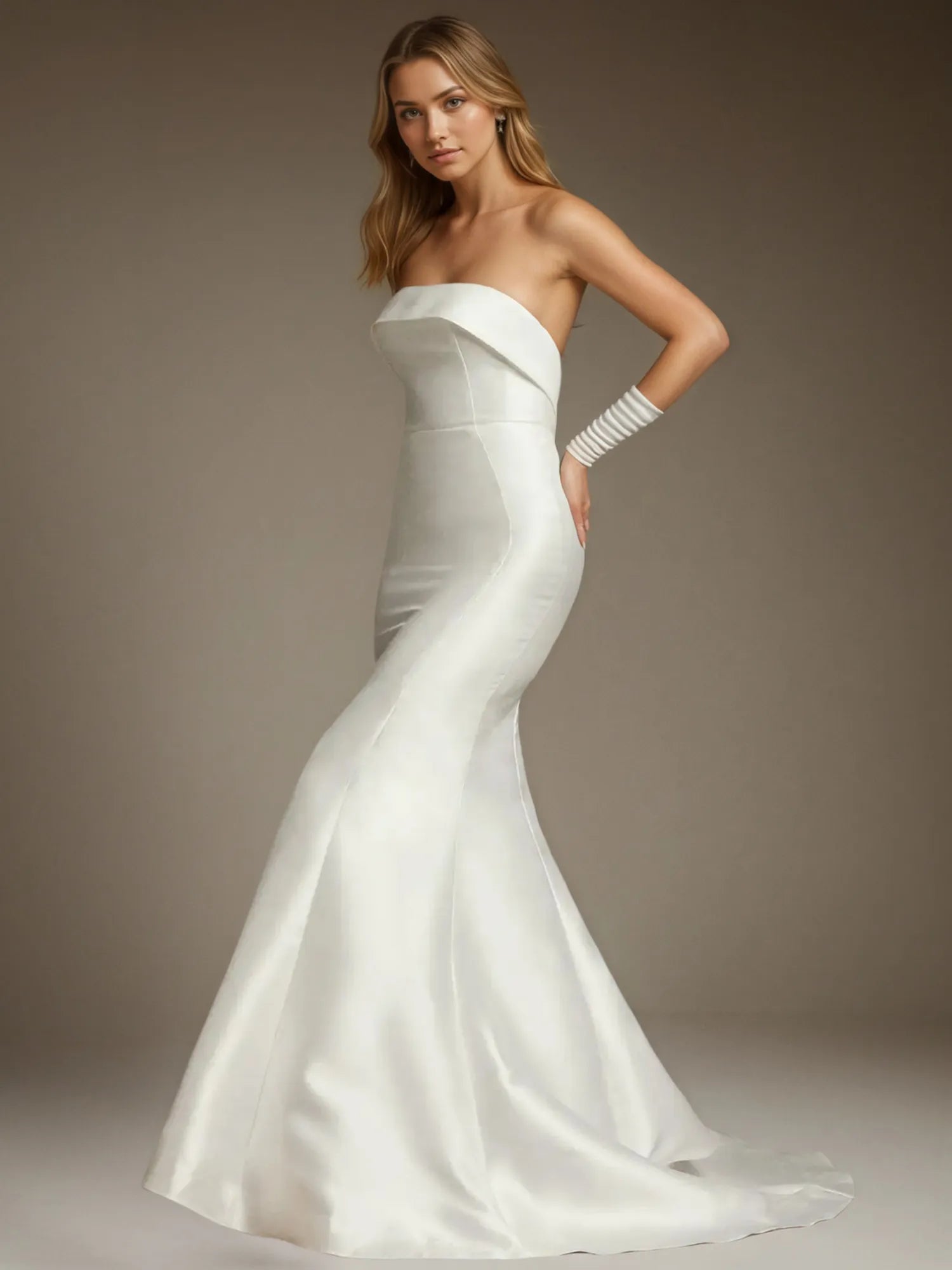 White Mermaid Strapless Bow Wedding Dress