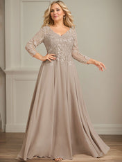 A-line V-Neck Floor-Length Lace Chiffon Mother of the Bride Dress With Sequins