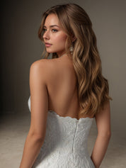 White Mermaid Sequins Stretch Crepe Wedding Dress