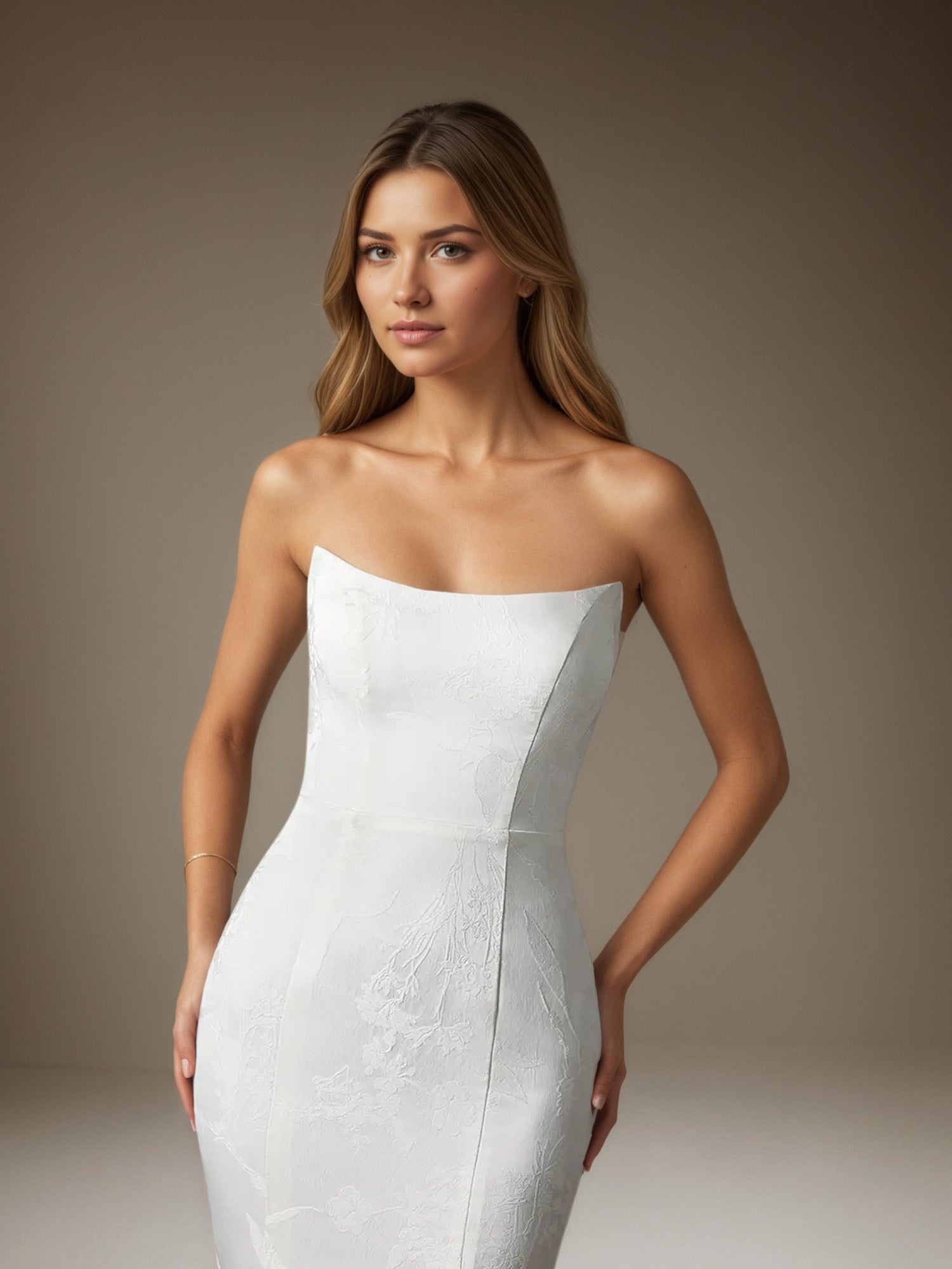 White Mermaid Off The Shoulder Floral Jacquard Wedding Dress