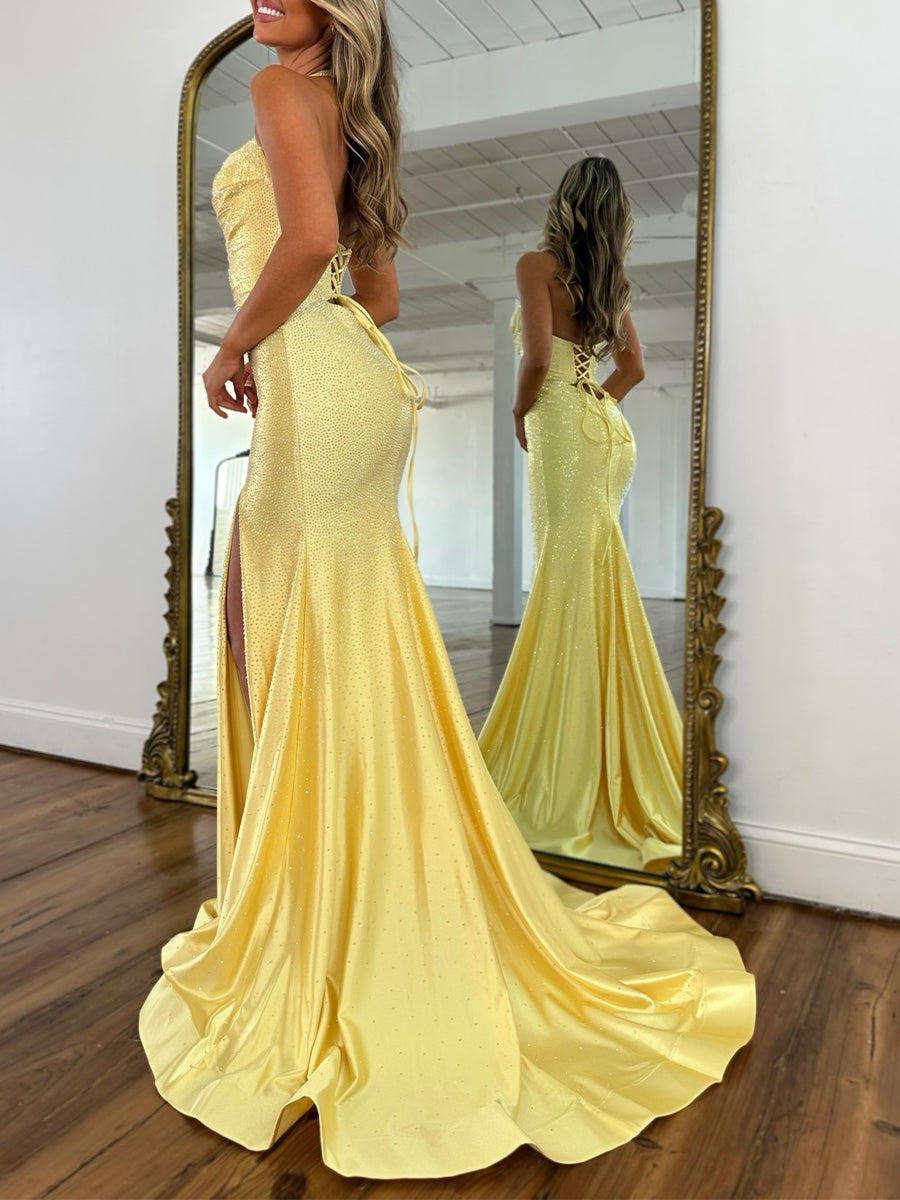 Sparkly Mermaid Keyhole Long Beaded Prom Dress with Slit