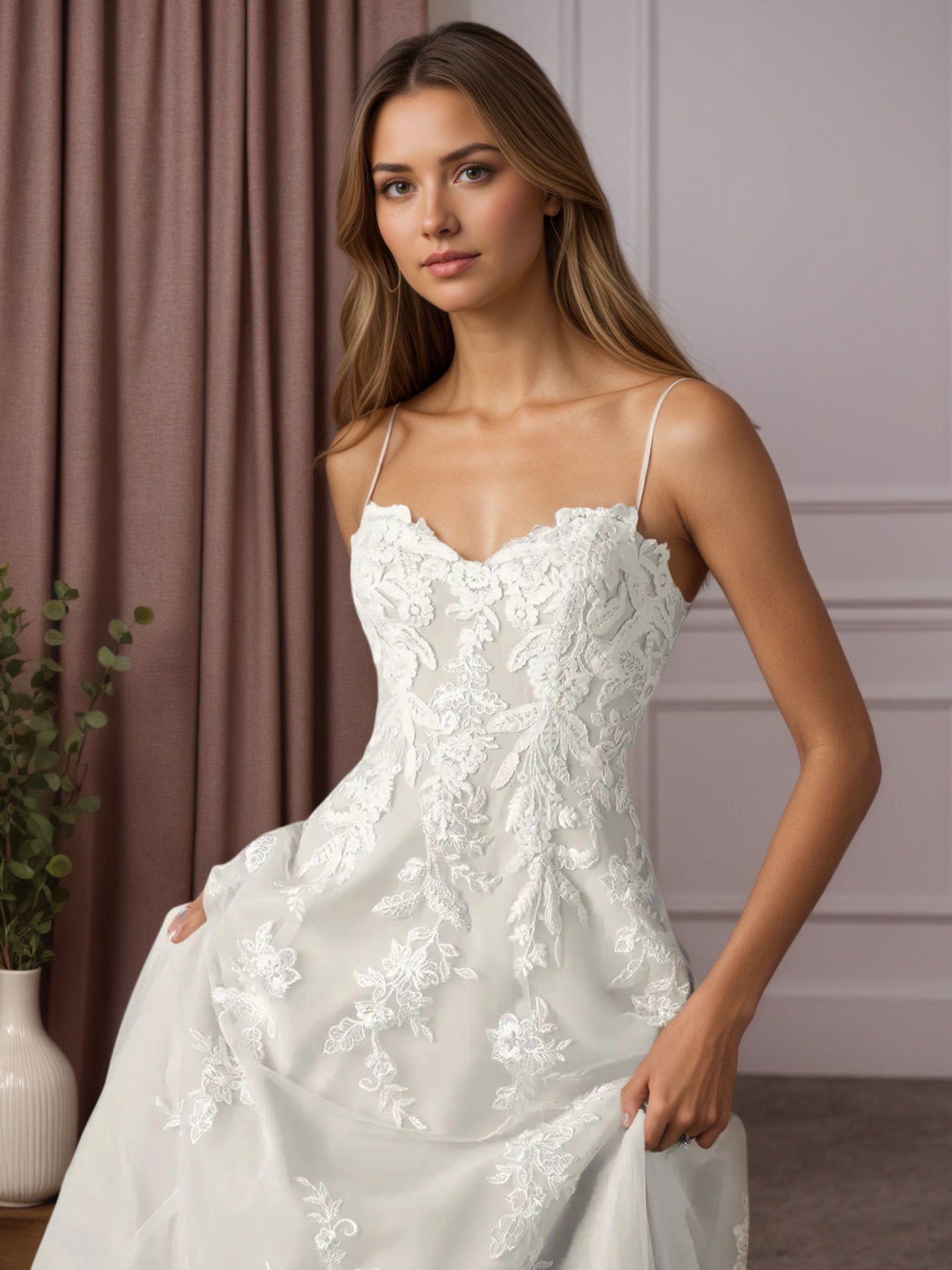 White Ball-Gown Strapless Lace Wedding Dress