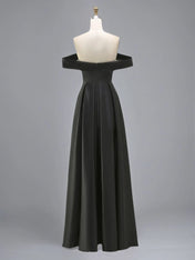 Formal Dress A Line Satin Off The Shoulder Slit Maxi Dress
