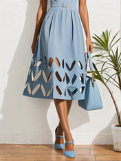 Black Devore Classic V Neck Sleeveless A-Line Midi Dress