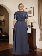 A-line Scoop Floor-Length Lace Chiffon Mother of the Bride Dress With Sequins