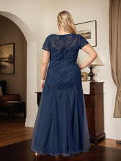 Dark Navy Mermaid Scoop Sequins Tulle Dress