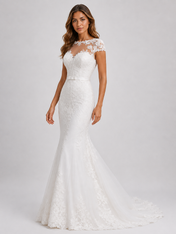 Elegant Illusion Cap-Sleeve Lace Mermaid Wedding Dress with Chapel Train