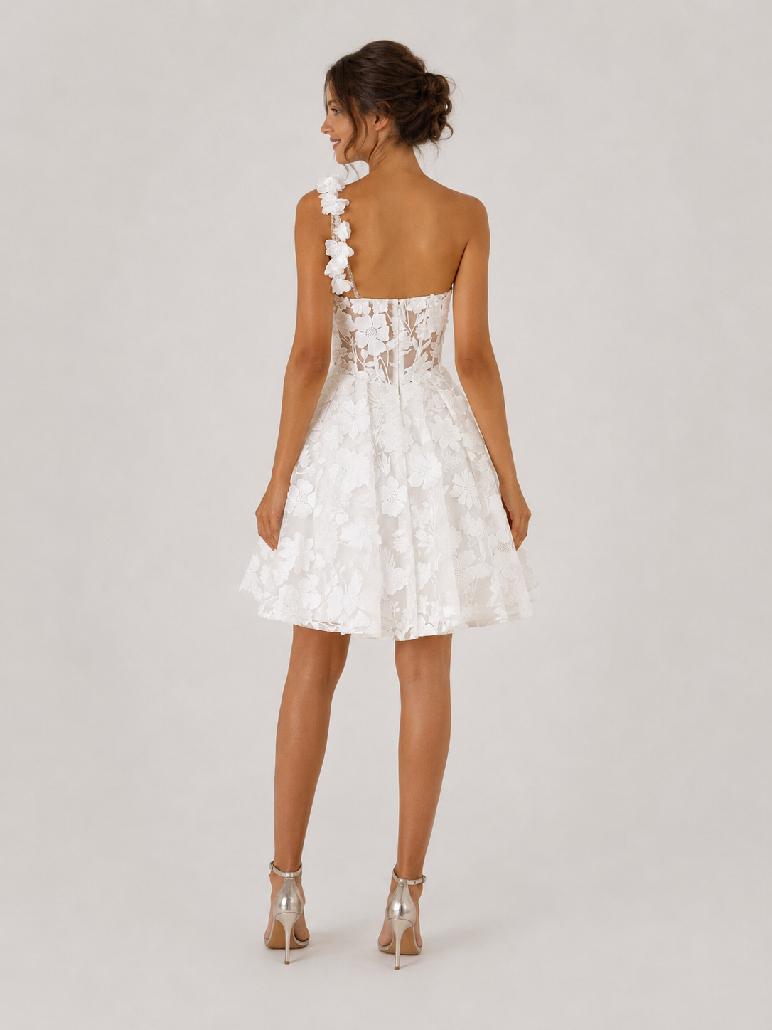 Charming One-Shoulder Floral Applique Short A-Line Wedding Dress