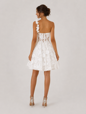 Charming One-Shoulder Floral Applique Short A-Line Wedding Dress