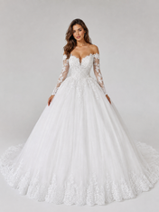 Elegant Off-the-Shoulder Lace Applique Tulle A-Line Wedding Dress with Chapel Train