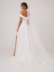 Elegant One-Shoulder Ruched Satin A-Line Wedding Dress with High Slit and Chapel Train