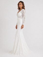 Elegant Long Sleeve V-Neck Illusion Lace Mermaid Wedding Dress with Chapel Train
